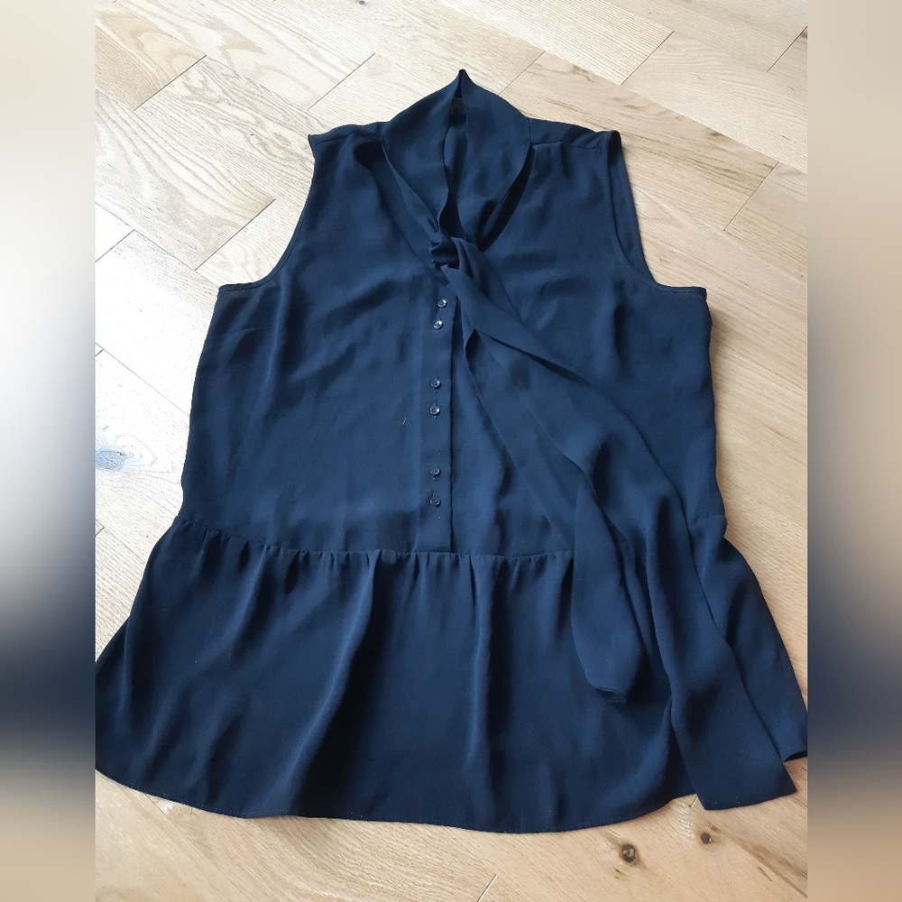 RW&Co Navy Peplum Blouse Size Small